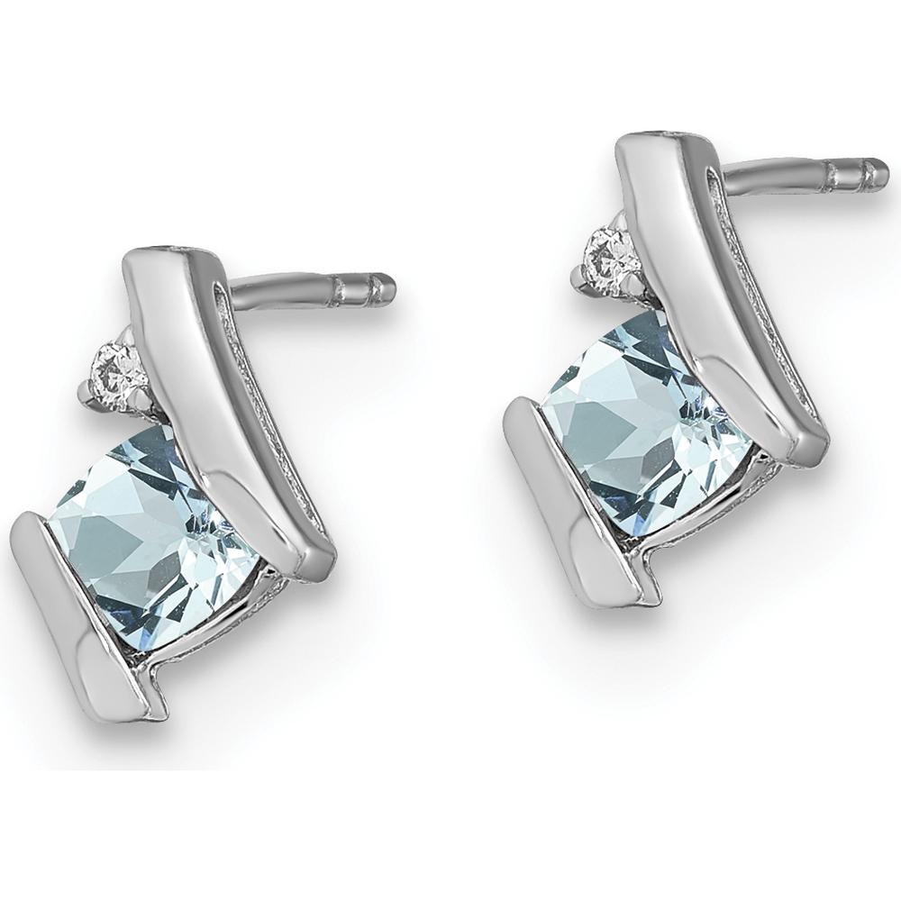 14K White Gold Cushion Aquamarine and Diamond Earrings - 1.00 Carat Total Aquamarine Weight, 0.025 Carat Total Diamond Weight by Oro Pregiato