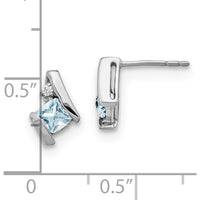 14K White Gold Cushion Aquamarine and Diamond Earrings - 1.00 Carat Total Aquamarine Weight, 0.025 Carat Total Diamond Weight by Oro Pregiato