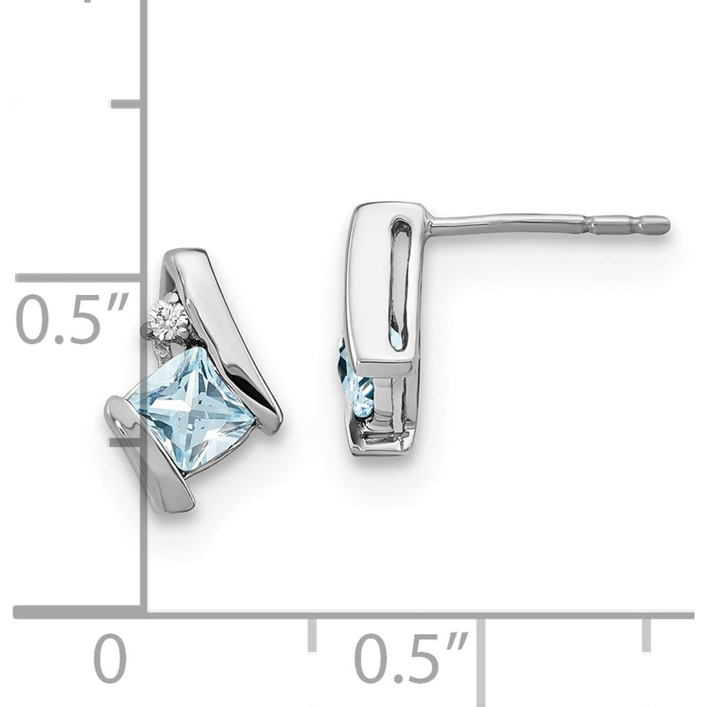 14K White Gold Cushion Aquamarine and Diamond Earrings - 1.00 Carat Total Aquamarine Weight, 0.025 Carat Total Diamond Weight by Oro Pregiato