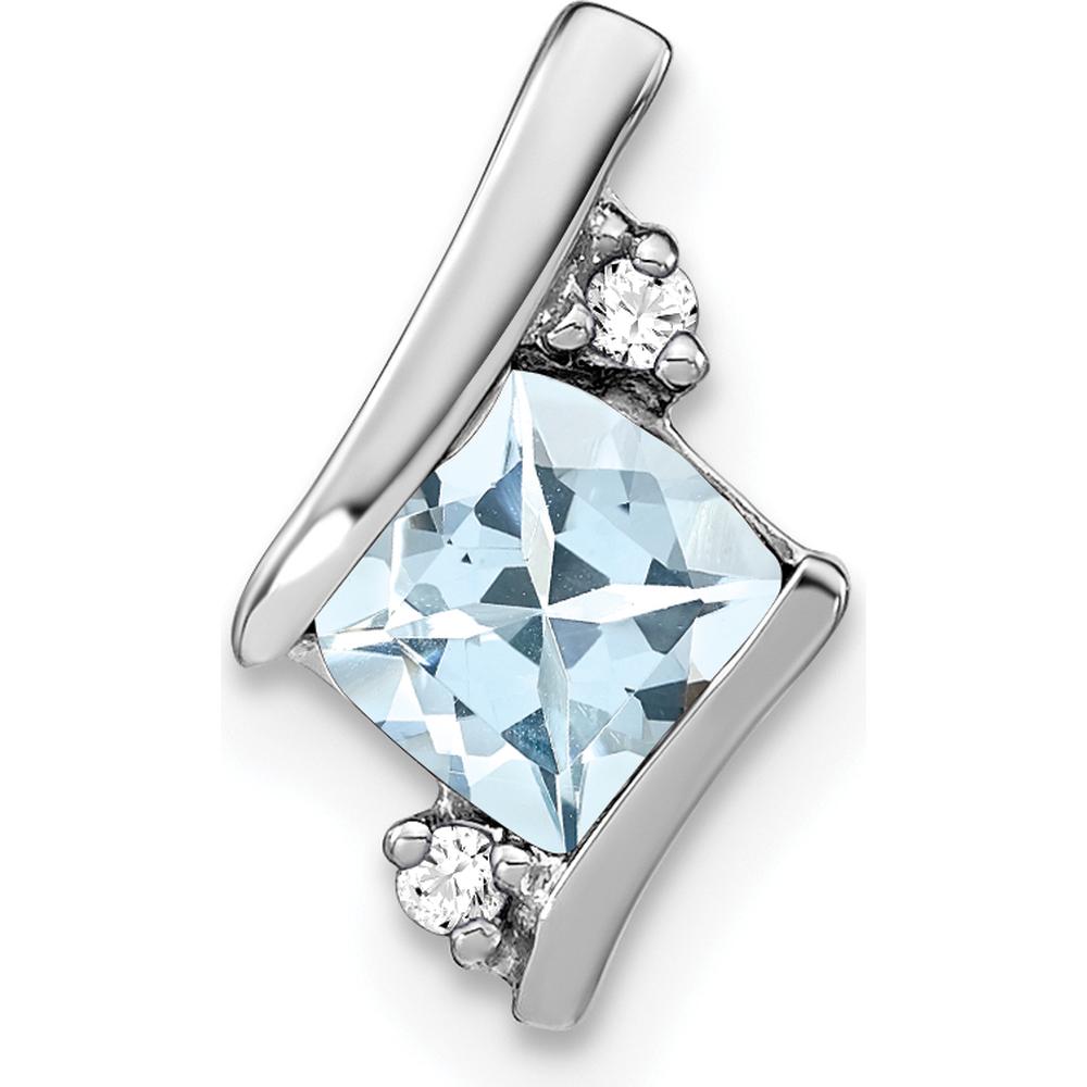 14K White Gold Cushion Aquamarine and Diamond Pendant - 0.012 Carat Total Diamond Weight by Oro Pregiato
