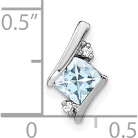 14K White Gold Cushion Aquamarine and Diamond Pendant - 0.012 Carat Total Diamond Weight by Oro Pregiato