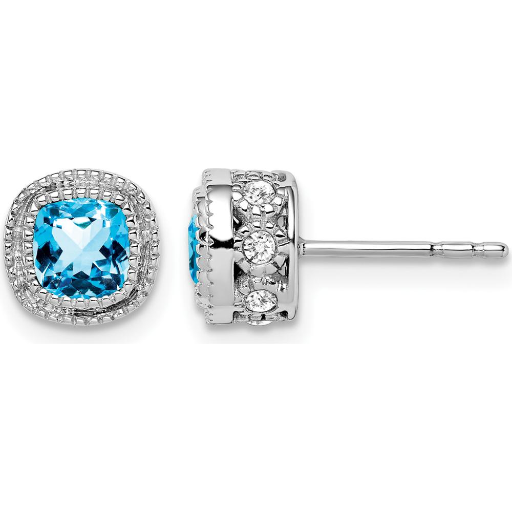 14K White Gold Cushion Blue Topaz and Diamond Earrings - 0.65 Carat Total Gem Weight by Monteluci Fine Jewelry