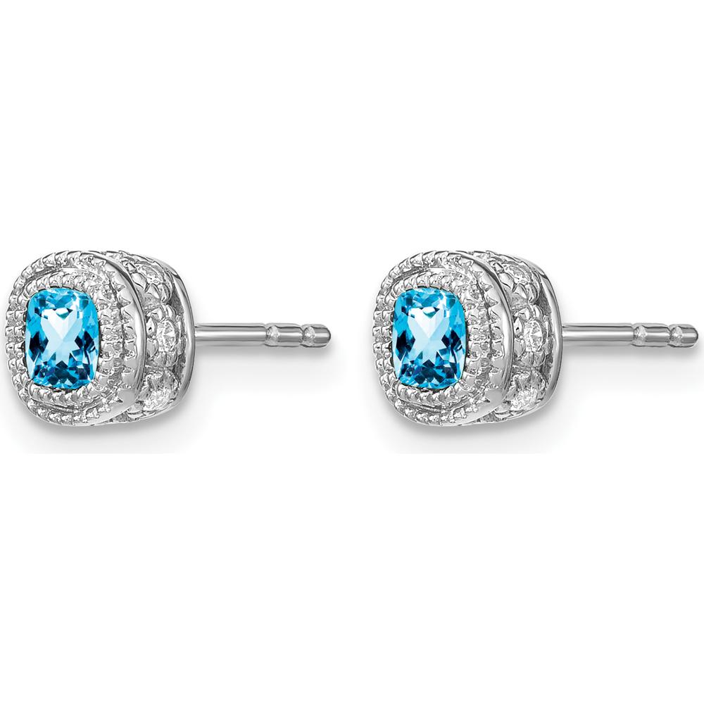 14K White Gold Cushion Blue Topaz and Diamond Earrings - 0.65 Carat Total Gem Weight by Monteluci Fine Jewelry