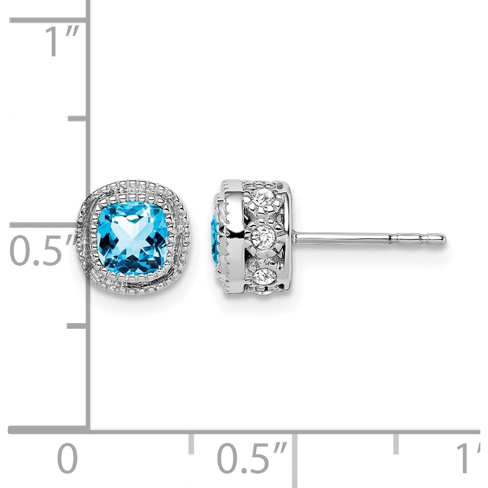 14K White Gold Cushion Blue Topaz and Diamond Earrings - 0.65 Carat Total Gem Weight by Monteluci Fine Jewelry