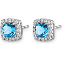 14K White Gold Cushion Blue Topaz and Diamond Halo Earrings - 0.70 Carat Total Blue Topaz Weight, 0.012 Carat Total Diamond Weight by Monteluci Fine Jewelry