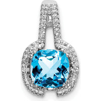 14K White Gold Cushion Blue Topaz and Diamond Pendant - 0.86 Carat Total Blue Topaz Weight, 0.01 Carat Total Diamond Weight by Lumare Gioia