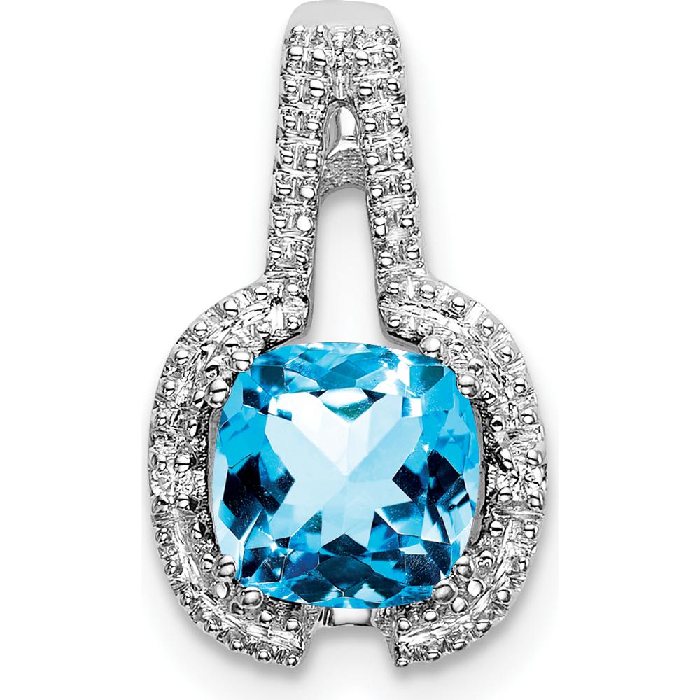 14K White Gold Cushion Blue Topaz and Diamond Pendant - 0.86 Carat Total Blue Topaz Weight, 0.01 Carat Total Diamond Weight by Lumare Gioia