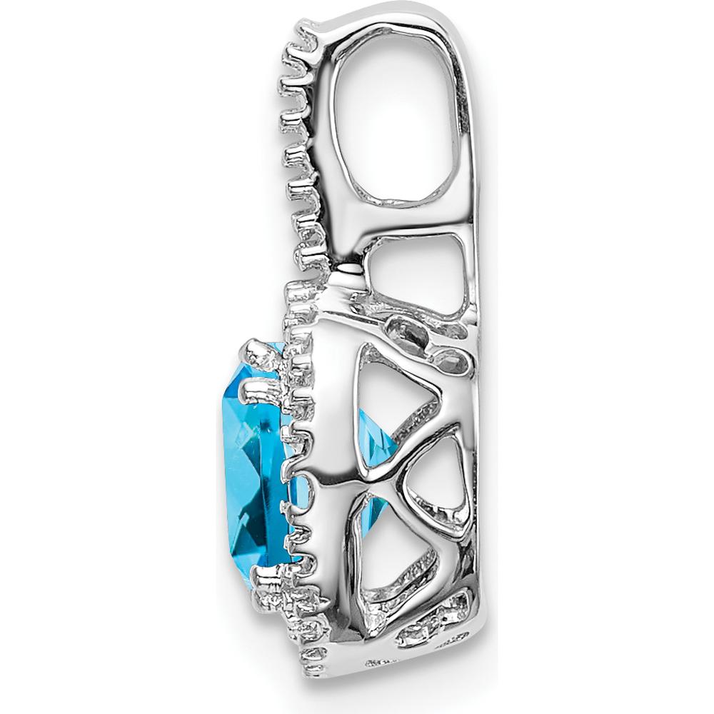 14K White Gold Cushion Blue Topaz and Diamond Pendant - 0.86 Carat Total Blue Topaz Weight, 0.01 Carat Total Diamond Weight by Lumare Gioia