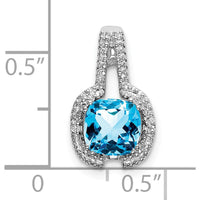 14K White Gold Cushion Blue Topaz and Diamond Pendant - 0.86 Carat Total Blue Topaz Weight, 0.01 Carat Total Diamond Weight by Lumare Gioia