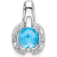 14K White Gold Cushion Blue Topaz and Diamond Pendant - 0.86 Carat Total Blue Topaz Weight, 0.01 Carat Total Diamond Weight by Lumare Gioia