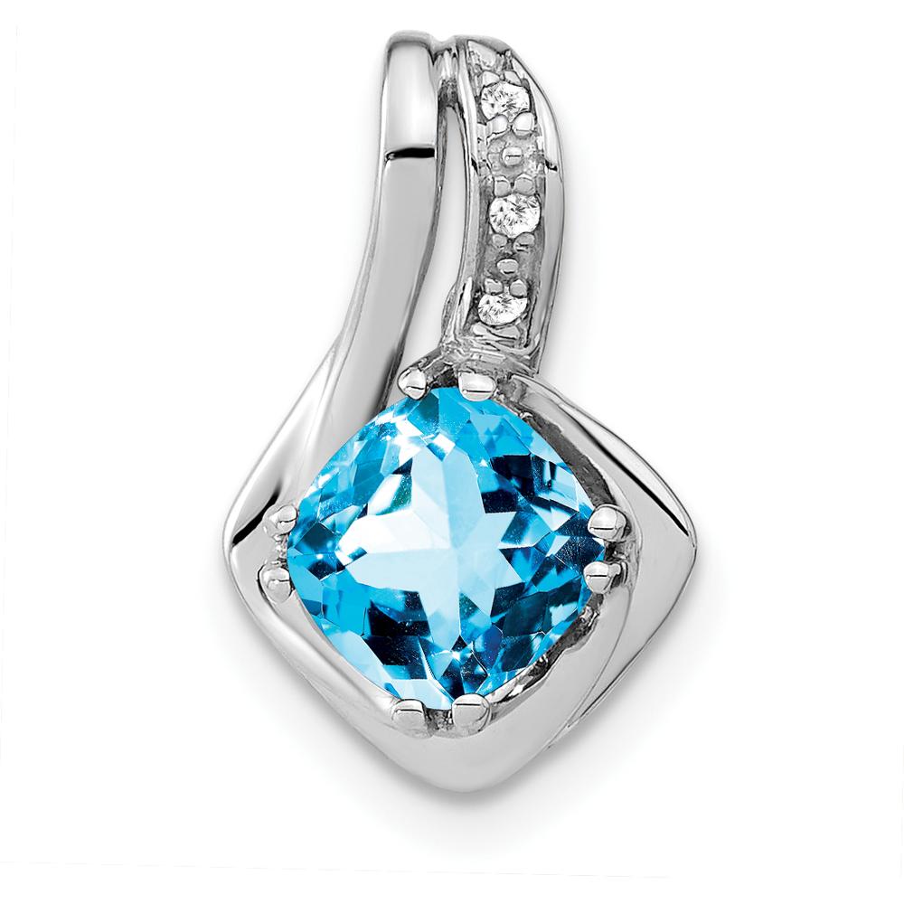 14K White Gold Cushion Blue Topaz and Diamond Pendant - 1.68 Carat Total Gem Weight by Lumare Gioia