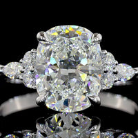 14K White Gold Cushion Brilliant 3-Stone Ring with Marquise and Round Lab Diamonds - 2.74 Carats Total Diamond Weight - Covaloro Fine Jewelry