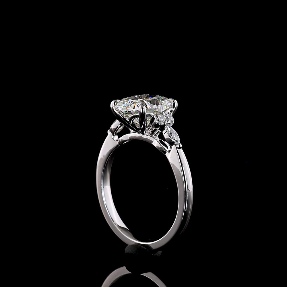 14K White Gold Cushion Brilliant 3-Stone Ring with Marquise and Round Lab Diamonds - 2.74 Carats Total Diamond Weight - Covaloro Fine Jewelry