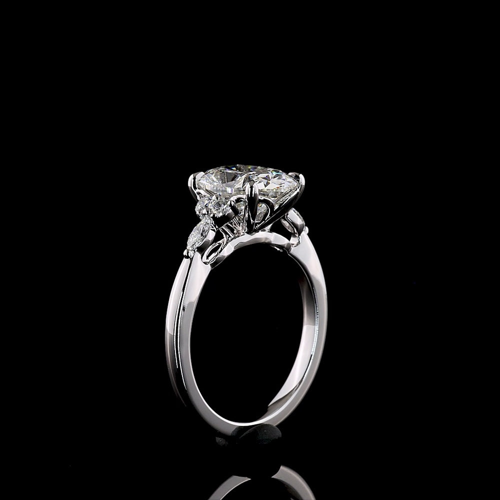 14K White Gold Cushion Brilliant 3-Stone Ring with Marquise and Round Lab Diamonds - 2.74 Carats Total Diamond Weight - Covaloro Fine Jewelry
