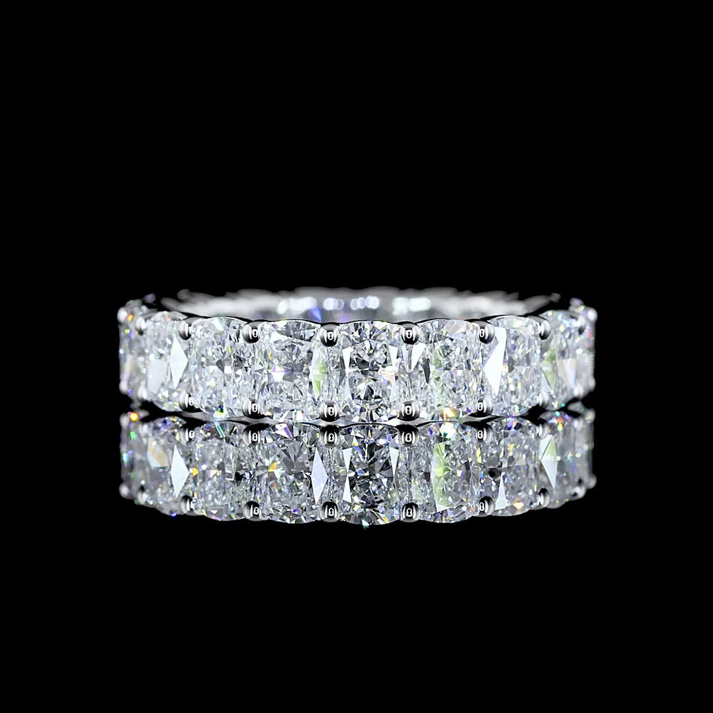 14K White Gold Cushion Brilliant Cut Lab Diamond Eternity Band - 3.72 Total Carat Weight, E-F Color, VS Clarity - Covaloro Fine Jewelry
