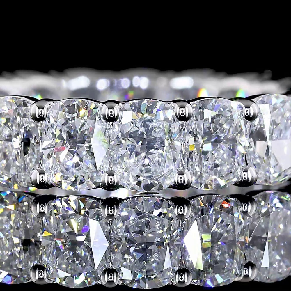 14K White Gold Cushion Brilliant Cut Lab Diamond Eternity Band - 3.72 Total Carat Weight, E-F Color, VS Clarity - Covaloro Fine Jewelry