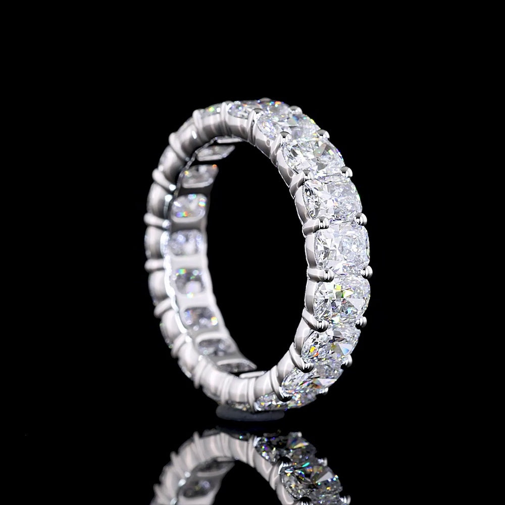 14K White Gold Cushion Brilliant Cut Lab Diamond Eternity Band - 3.72 Total Carat Weight, E-F Color, VS Clarity - Covaloro Fine Jewelry