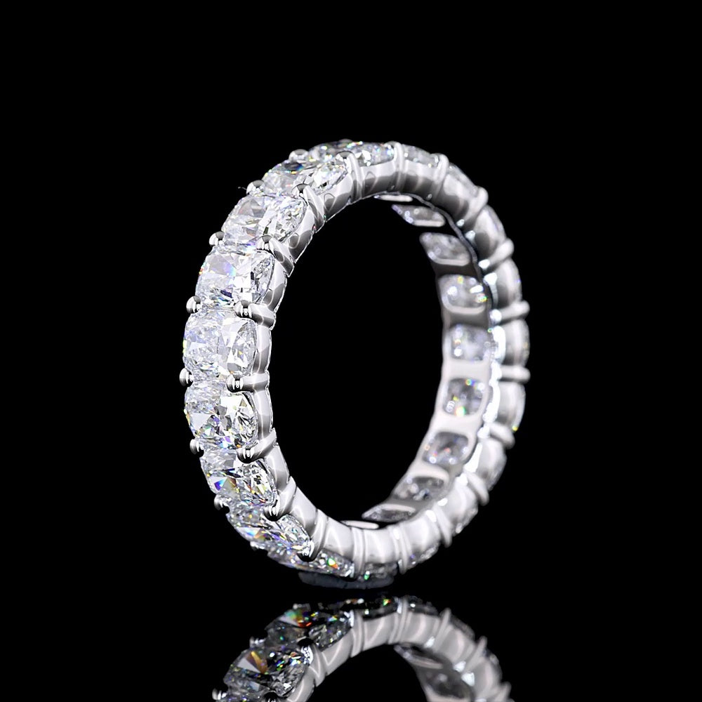 14K White Gold Cushion Brilliant Cut Lab Diamond Eternity Band - 3.72 Total Carat Weight, E-F Color, VS Clarity - Covaloro Fine Jewelry