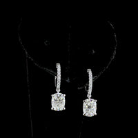 14K White Gold Cushion Brilliant Cut Lab Diamond Hanging Earrings with Diamond-Encrusted Hoops - 3.26 Carat Total Diamond Weight - Covaloro Fine Jewelry