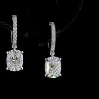 14K White Gold Cushion Brilliant Cut Lab Diamond Hanging Earrings with Diamond-Encrusted Hoops - 3.26 Carat Total Diamond Weight - Covaloro Fine Jewelry