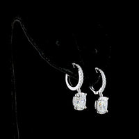 14K White Gold Cushion Brilliant Cut Lab Diamond Hanging Earrings with Diamond-Encrusted Hoops - 3.26 Carat Total Diamond Weight - Covaloro Fine Jewelry