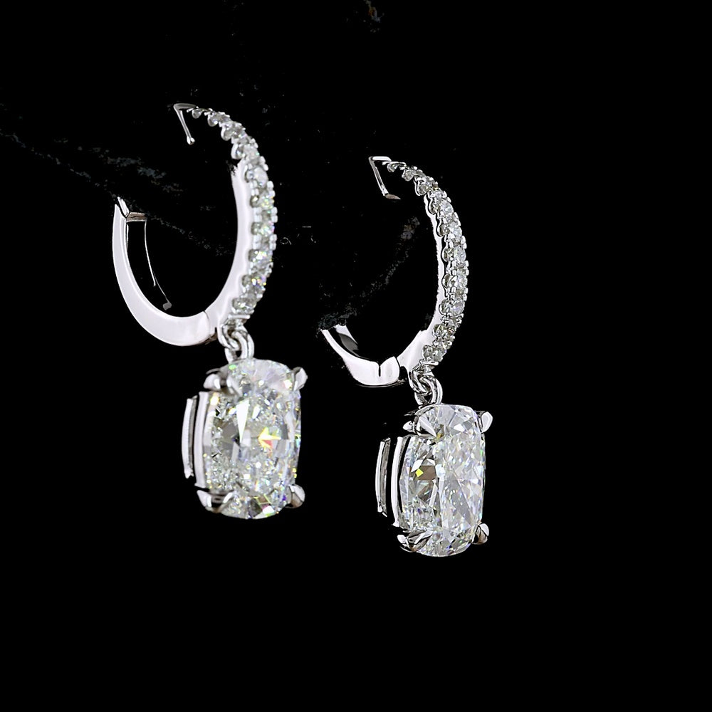 14K White Gold Cushion Brilliant Cut Lab Diamond Hanging Earrings with Diamond-Encrusted Hoops - 3.26 Carat Total Diamond Weight - Covaloro Fine Jewelry