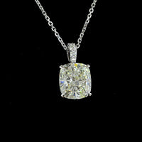14K White Gold Cushion Brilliant Cut Lab Diamond Pendant with Accent Stones - 2.98 Carat Total Diamond Weight - Covaloro Fine Jewelry