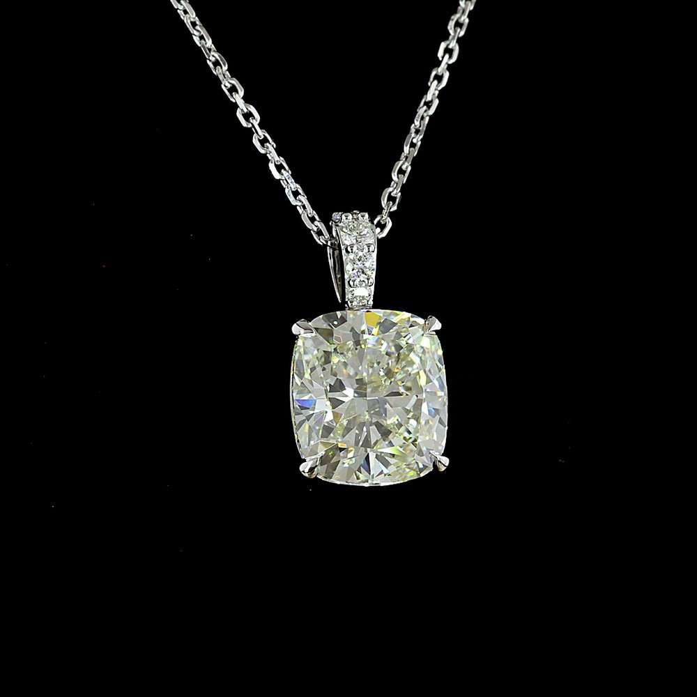 14K White Gold Cushion Brilliant Cut Lab Diamond Pendant with Accent Stones - 2.98 Carat Total Diamond Weight - Covaloro Fine Jewelry