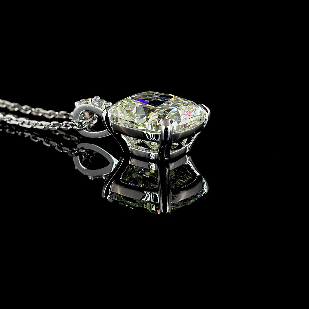 14K White Gold Cushion Brilliant Cut Lab Diamond Pendant with Accent Stones - 2.98 Carat Total Diamond Weight - Covaloro Fine Jewelry