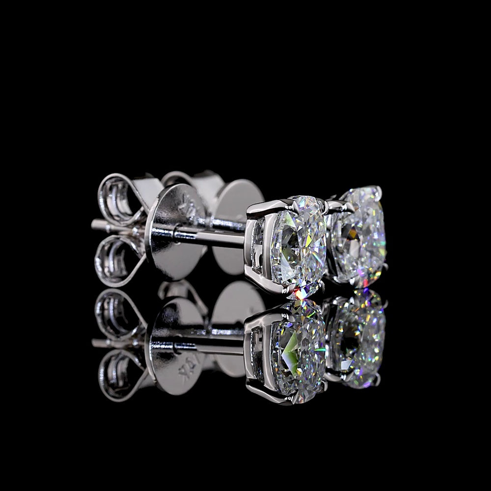 14K White Gold Cushion Brilliant Cut Lab Diamond Stud Earrings - 1.06 Total Carat Weight, D VVS2 Clarity, IGI Certified - Covaloro Fine Jewelry