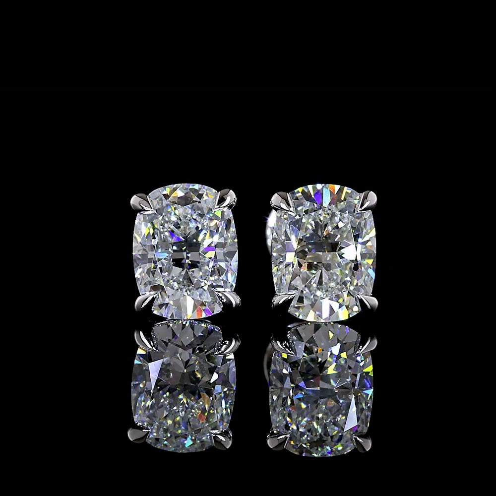 14K White Gold Cushion Brilliant Cut Lab Diamond Stud Earrings - 2.51 Carat Total Weight, GIA Certified D-E VS1-VVS2 - Covaloro Fine Jewelry