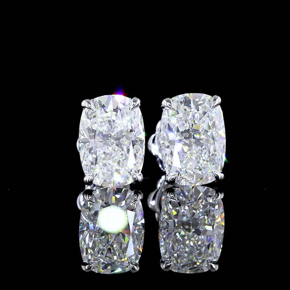 14K White Gold Cushion Brilliant Cut Lab Diamond Stud Earrings - 5.47 Carats Total Weight, G VS1 Clarity - Covaloro Fine Jewelry