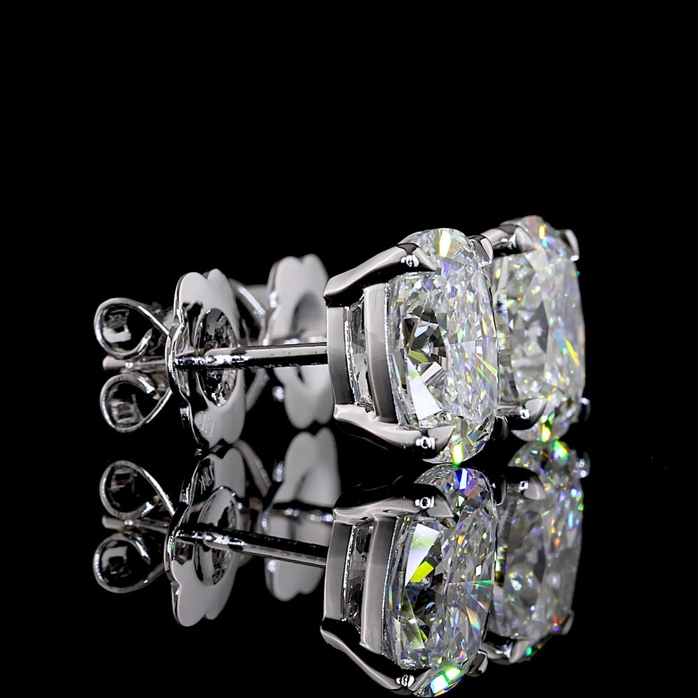 14K White Gold Cushion Brilliant Cut Lab Diamond Stud Earrings - Total 3.49 Carats, E-F Color and VVS1 Clarity, IGI Certified with Four-Prong Setting - Covaloro Fine Jewelry