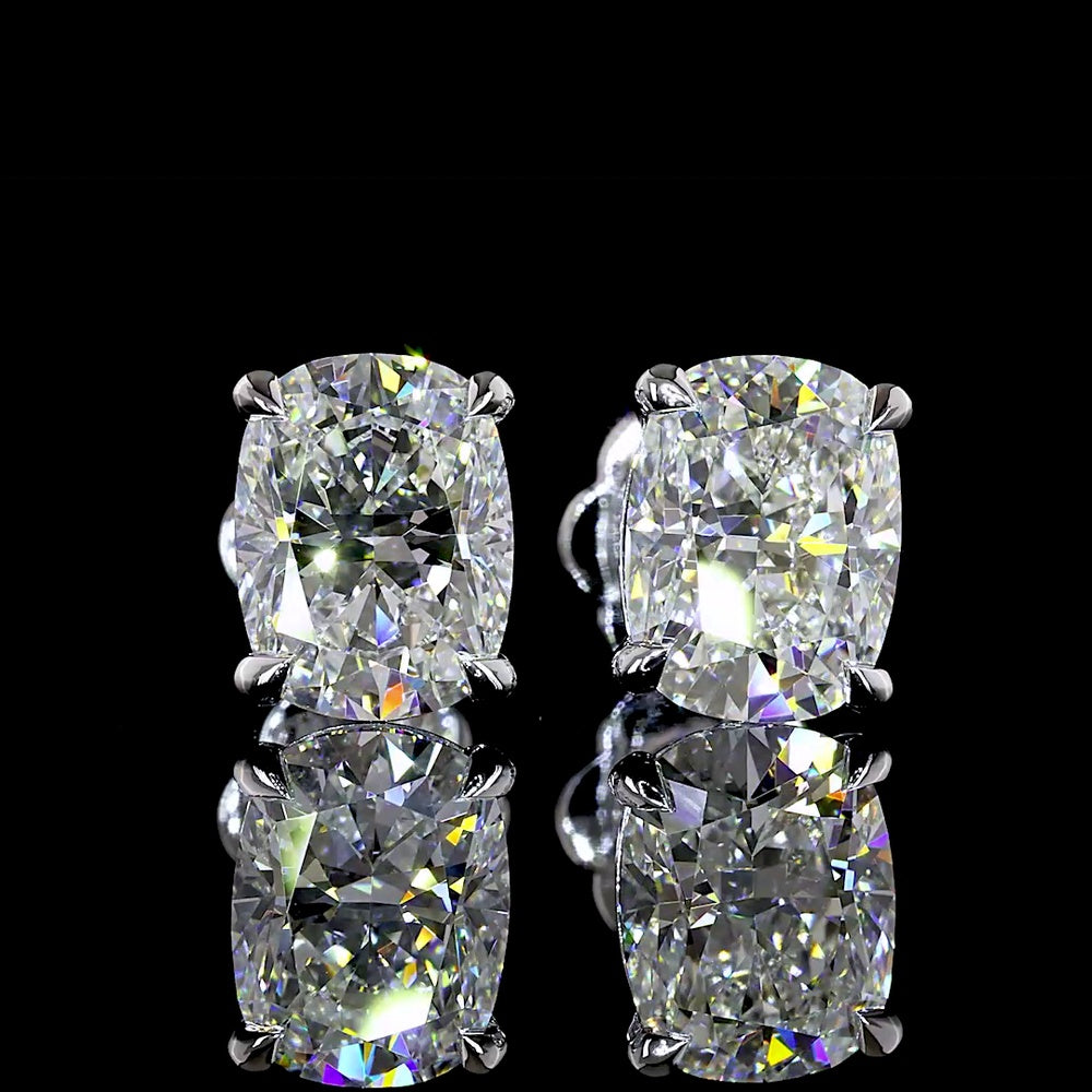 14K White Gold Cushion Brilliant Cut Lab Diamond Stud Earrings - Total 3.49 Carats, E-F Color and VVS1 Clarity, IGI Certified with Four-Prong Setting - Covaloro Fine Jewelry