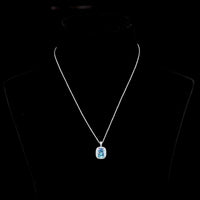 14K White Gold Cushion Brilliant Halo Pendant with Fancy Vivid Blue Lab Diamond - 4.32 Carat Total Diamond Weight - Covaloro Fine Jewelry
