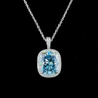 14K White Gold Cushion Brilliant Halo Pendant with Fancy Vivid Blue Lab Diamond - 4.32 Carat Total Diamond Weight - Covaloro Fine Jewelry