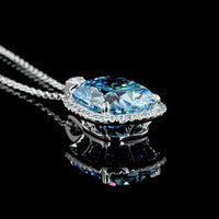 14K White Gold Cushion Brilliant Halo Pendant with Fancy Vivid Blue Lab Diamond - 4.32 Carat Total Diamond Weight - Covaloro Fine Jewelry