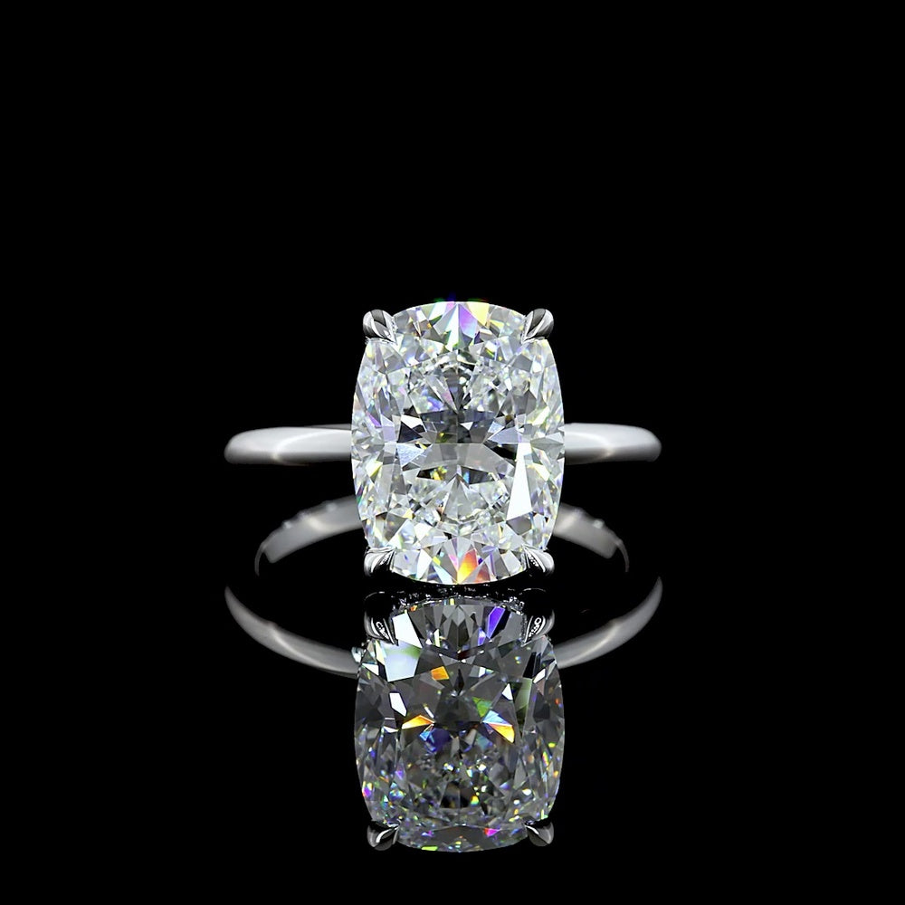 14K White Gold Cushion Brilliant Hidden Halo Ring with 5.02 Carat D VVS2 Lab Diamond Center and 0.11 Carat Diamond Accents - IGI Certified 5.13 Carat Total Weight - Covaloro Fine Jewelry