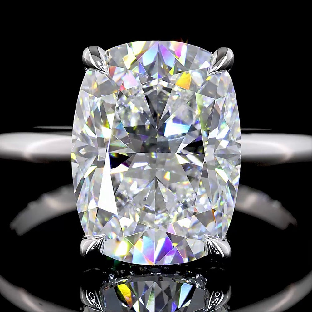 14K White Gold Cushion Brilliant Hidden Halo Ring with 5.02 Carat D VVS2 Lab Diamond Center and 0.11 Carat Diamond Accents - IGI Certified 5.13 Carat Total Weight - Covaloro Fine Jewelry