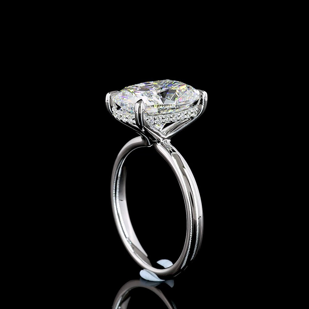 14K White Gold Cushion Brilliant Hidden Halo Ring with 5.02 Carat D VVS2 Lab Diamond Center and 0.11 Carat Diamond Accents - IGI Certified 5.13 Carat Total Weight - Covaloro Fine Jewelry