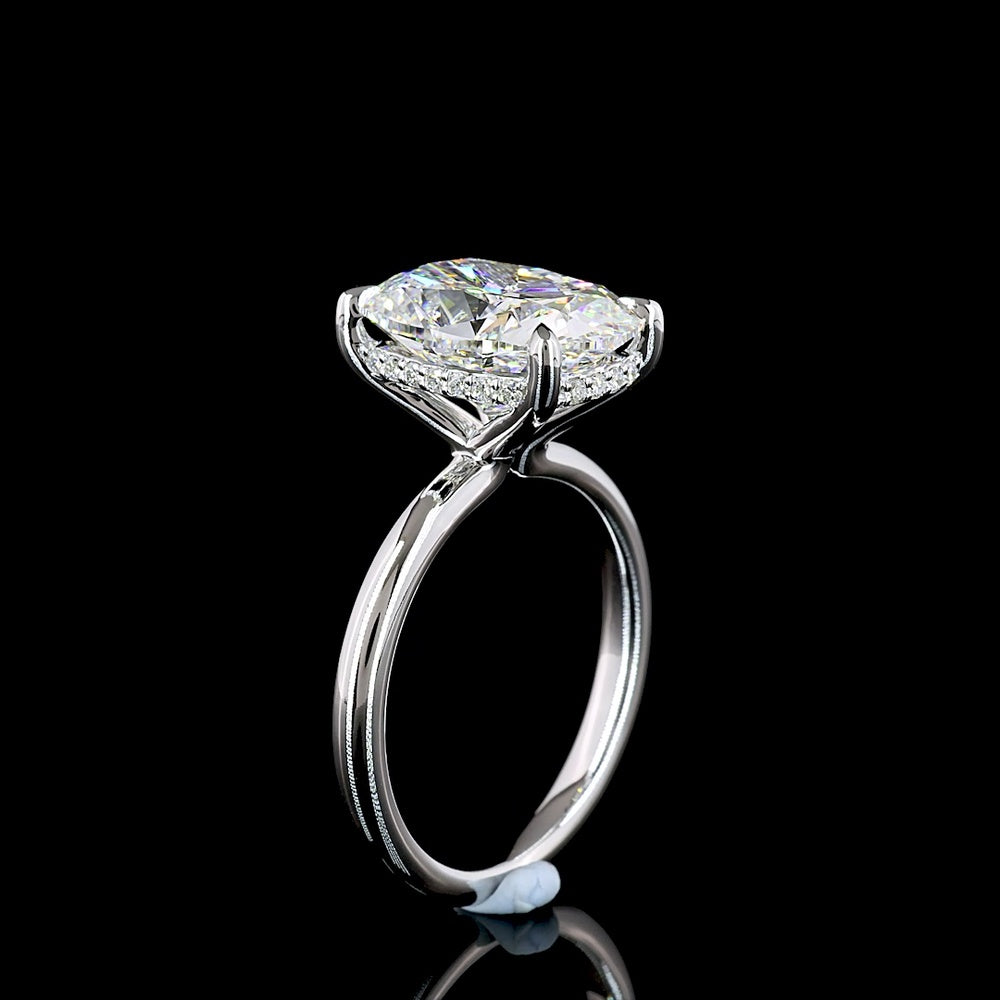 14K White Gold Cushion Brilliant Hidden Halo Ring with 5.02 Carat D VVS2 Lab Diamond Center and 0.11 Carat Diamond Accents - IGI Certified 5.13 Carat Total Weight - Covaloro Fine Jewelry