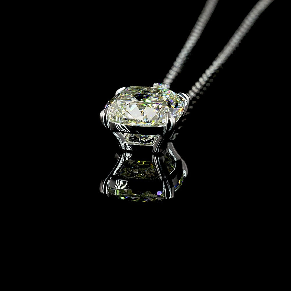 14K White Gold Cushion Brilliant Lab Diamond Pendant Necklace with Accent Diamonds - 3.07 Carats Total Diamond Weight - Covaloro Fine Jewelry
