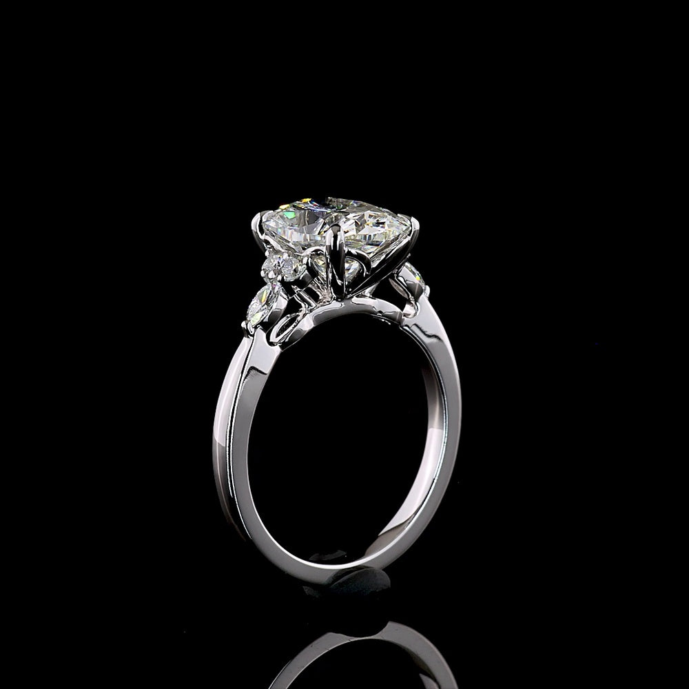 14K White Gold Cushion Brilliant Lab Diamond Ring with Marquise and Brilliant Accents - 3.33 Total Carat Weight, IGI Certified E VVS2 - Covaloro Fine Jewelry