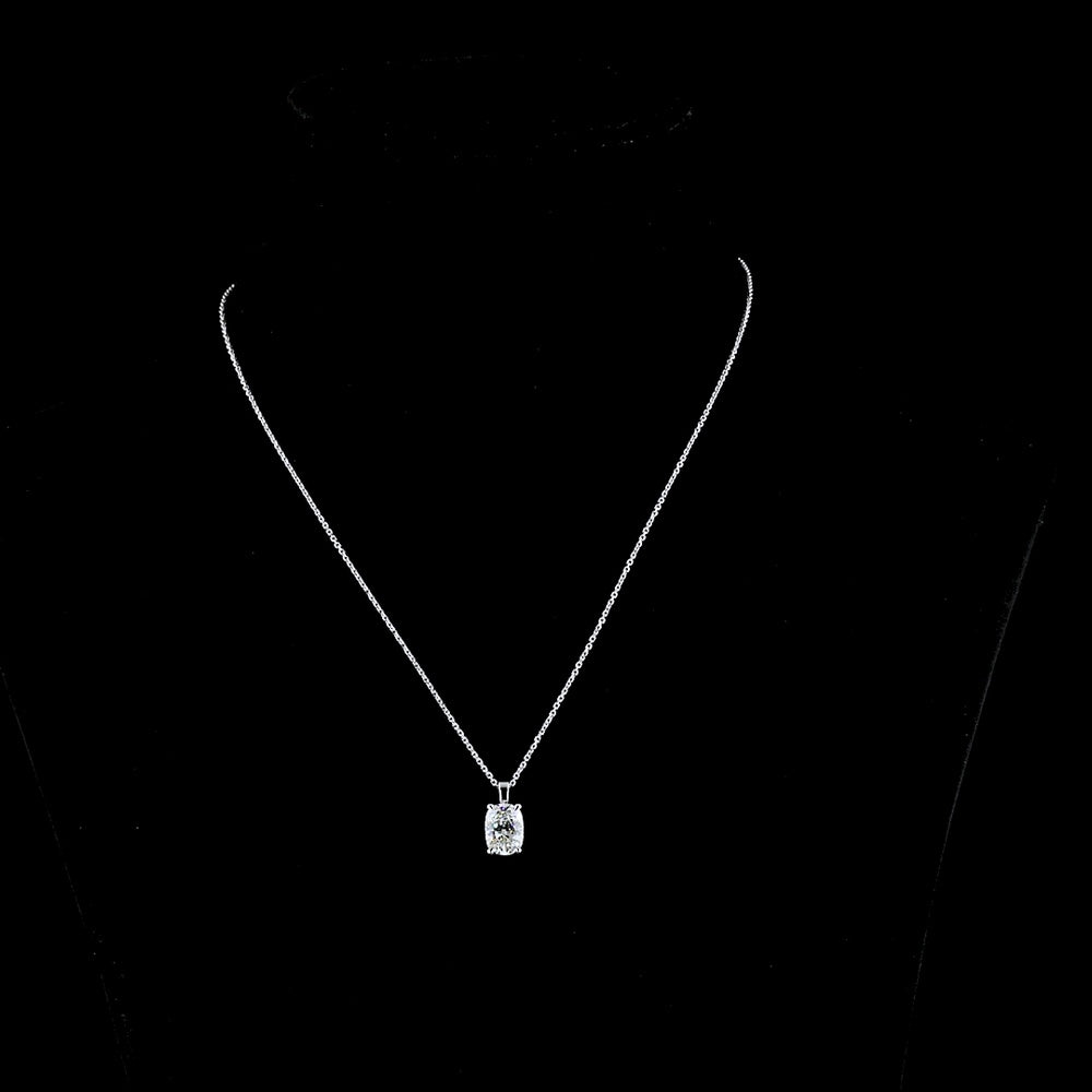 14K White Gold Cushion Brilliant Lab Diamond Solitaire Pendant - VS1 Clarity - 1.54 Carat Total Weight - Covaloro Fine Jewelry