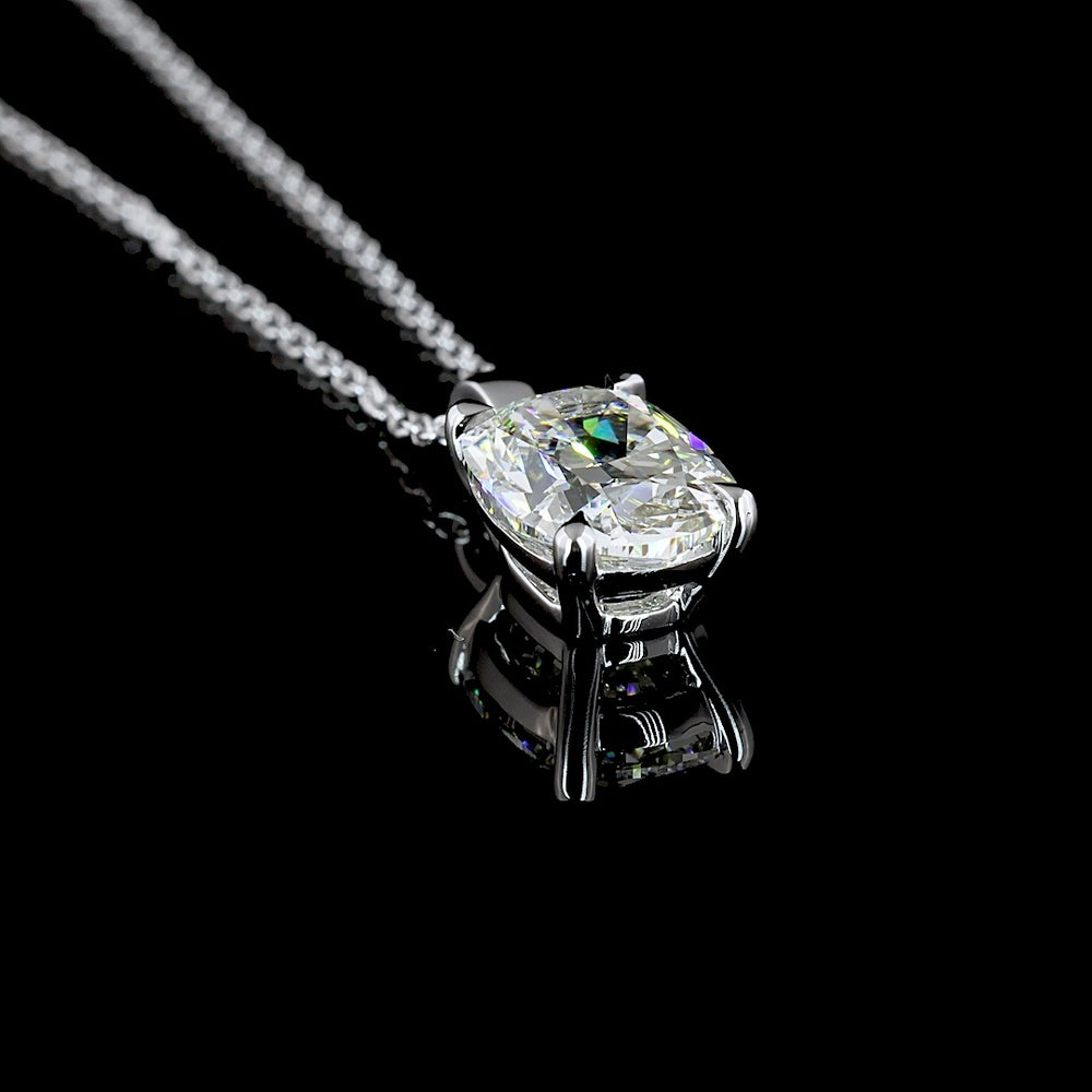 14K White Gold Cushion Brilliant Lab Diamond Solitaire Pendant - VS1 Clarity - 1.54 Carat Total Weight - Covaloro Fine Jewelry