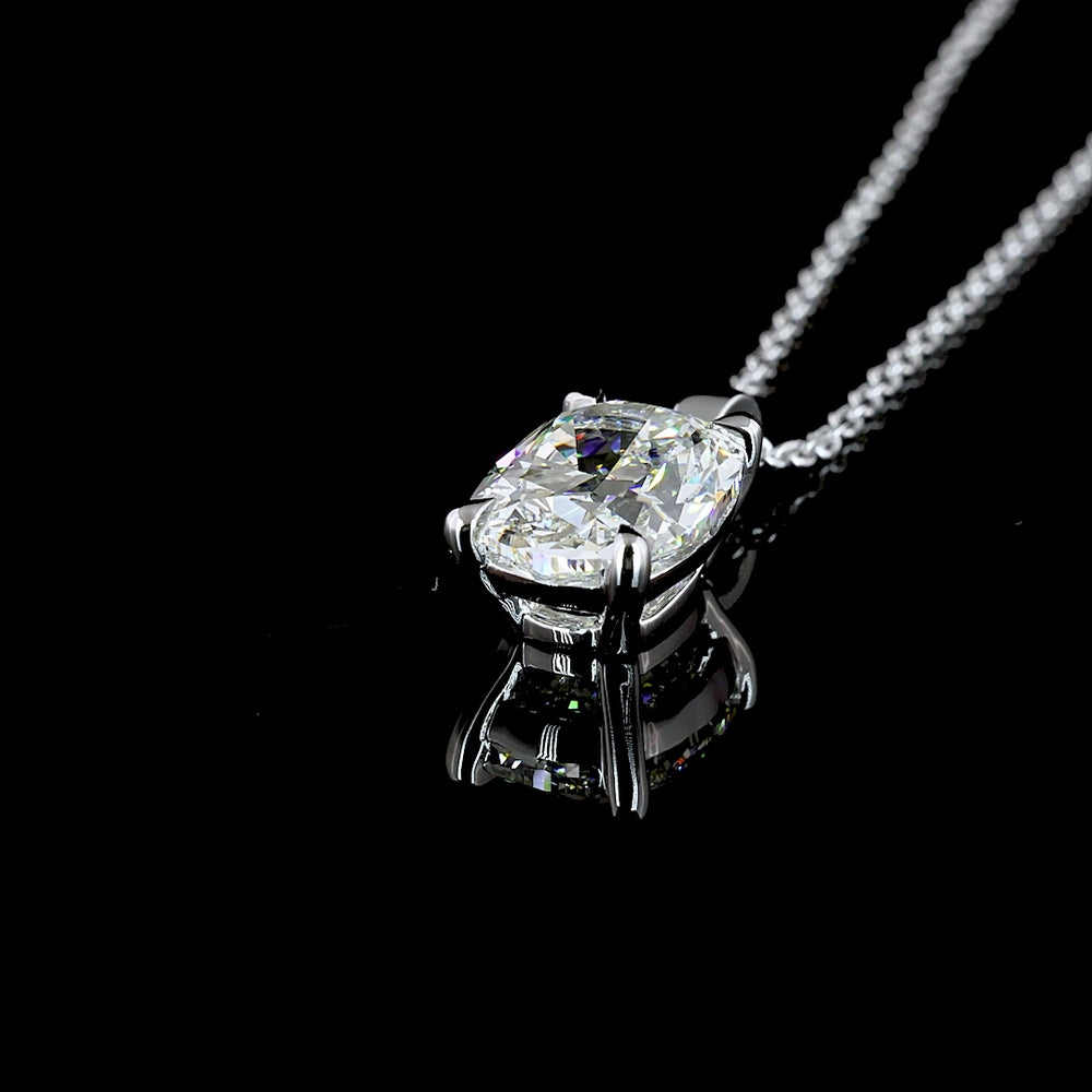 14K White Gold Cushion Brilliant Lab Diamond Solitaire Pendant - VS1 Clarity - 1.54 Carat Total Weight - Covaloro Fine Jewelry