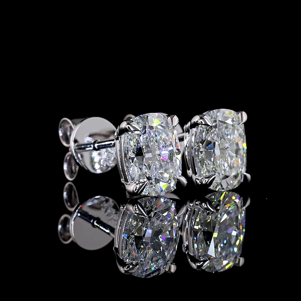 14K White Gold Cushion Brilliant Lab Diamond Stud Earrings - 2.44 Carats Total Diamond Weight, E-F Color VS1 Clarity with GIA Certification - Covaloro Fine Jewelry