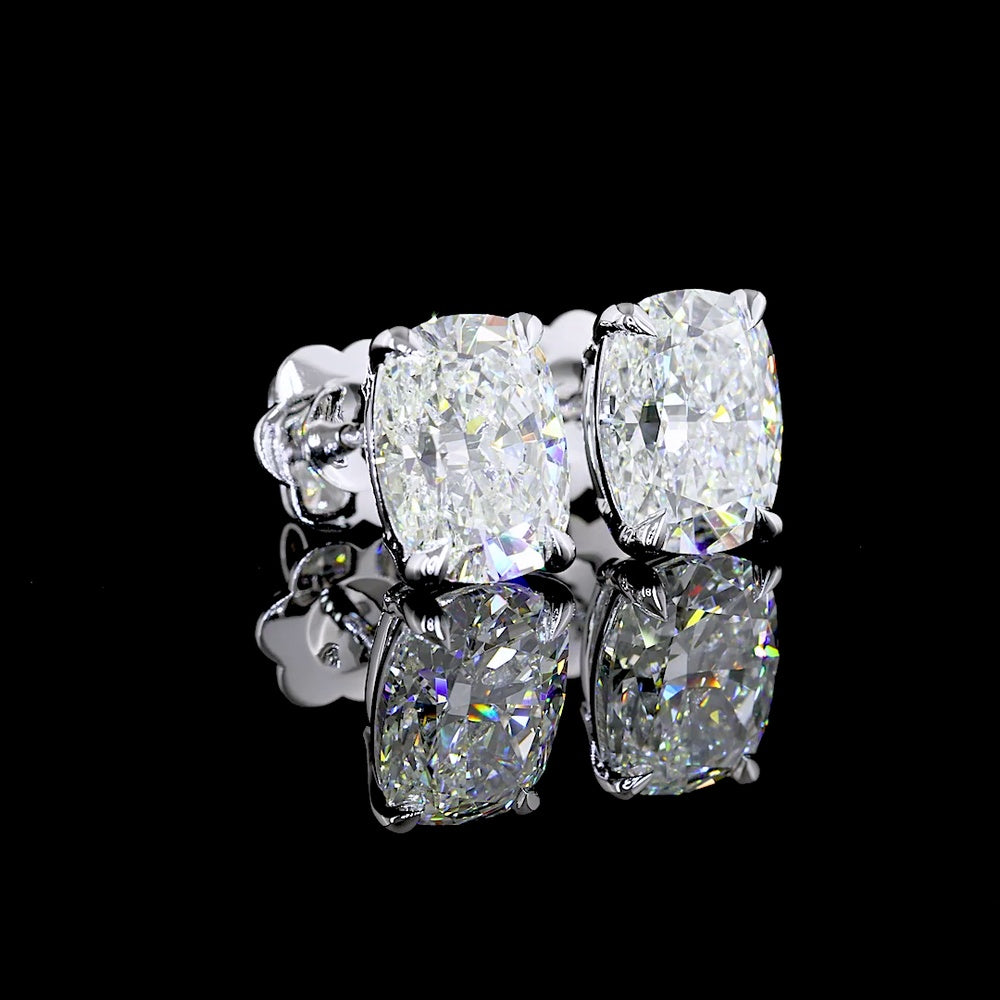 14K White Gold Cushion Brilliant Lab Diamond Stud Earrings - 4.23 Carat Total Weight, G-H Color VVS2 Clarity - Covaloro Fine Jewelry