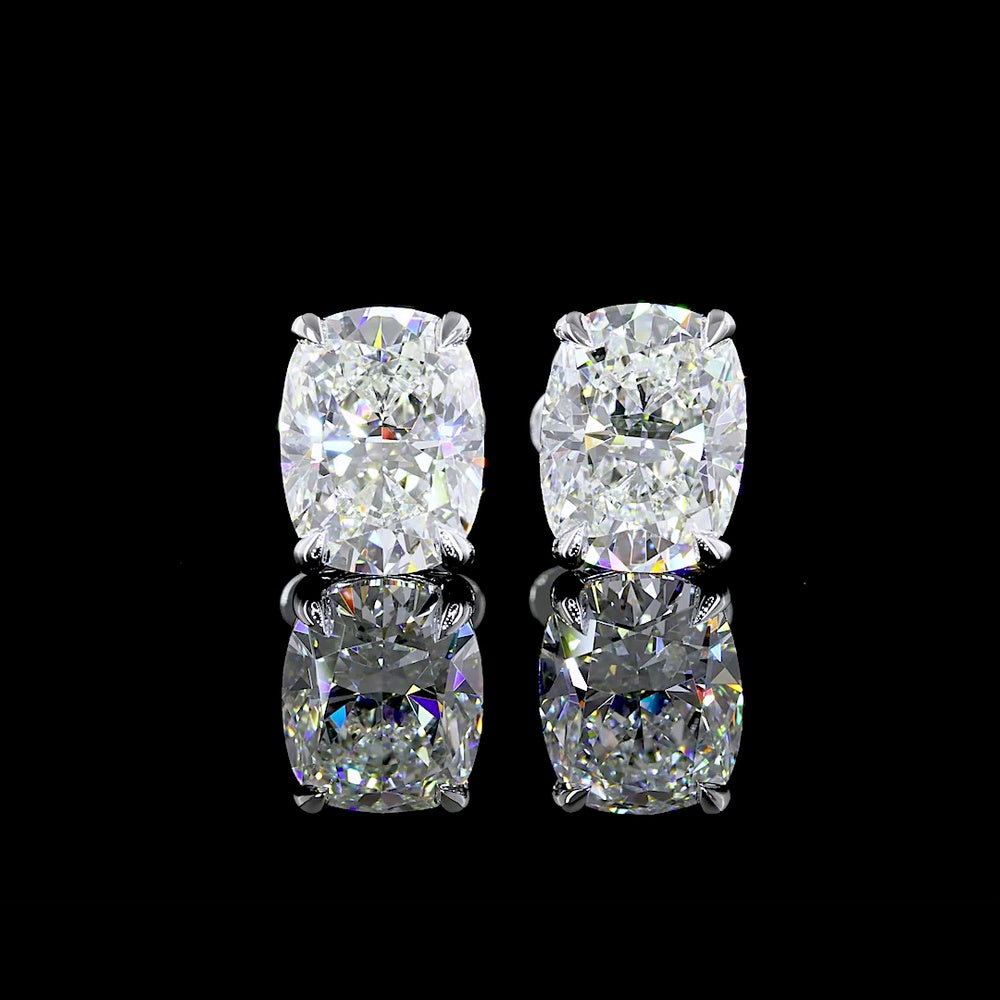14K White Gold Cushion Brilliant Lab Diamond Stud Earrings - 4.23 Carat Total Weight, G-H Color VVS2 Clarity - Covaloro Fine Jewelry
