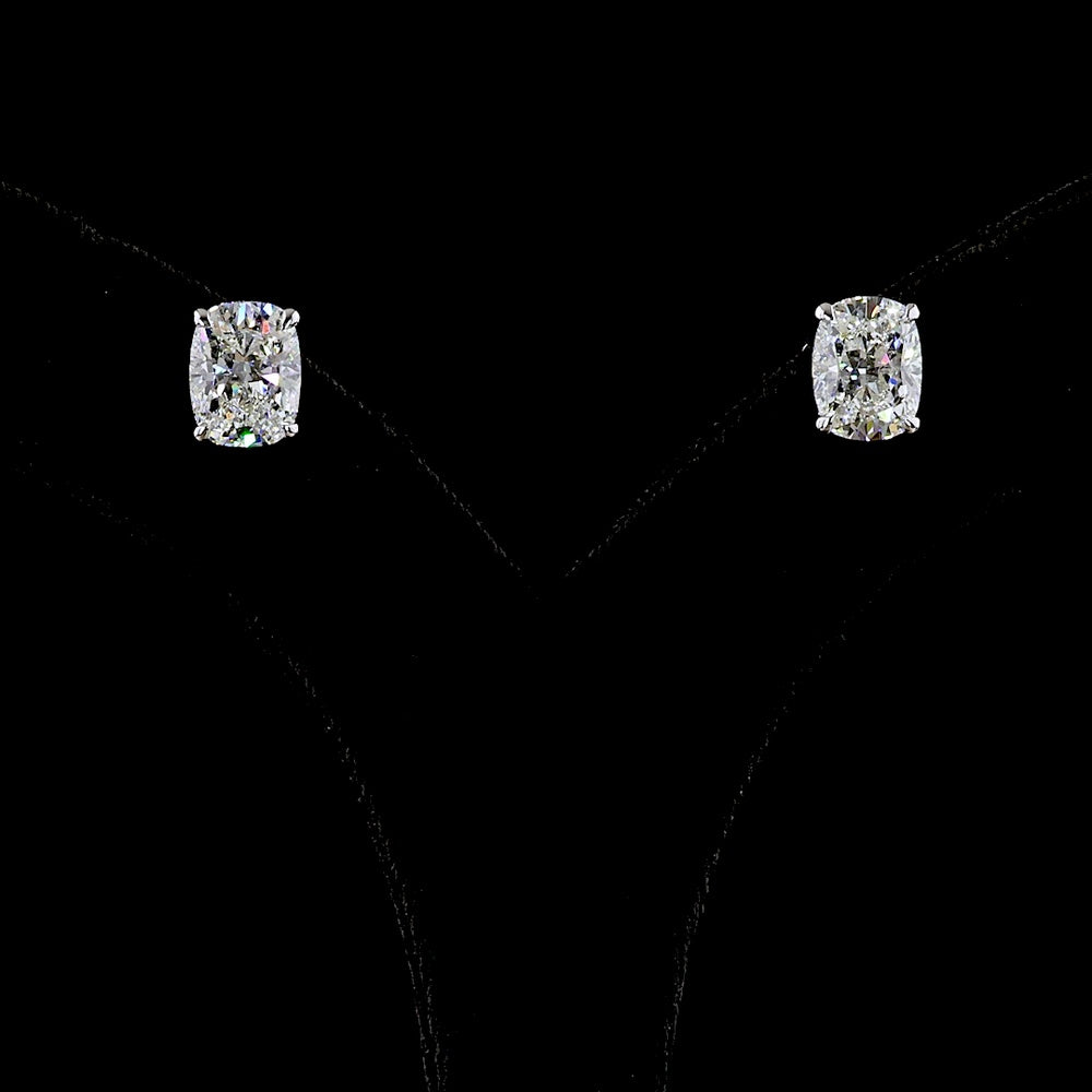 14K White Gold Cushion Brilliant Lab Diamond Stud Earrings - 5.11 Carat Total Weight, E-F VVS2 Clarity, IGI Certified - Covaloro Fine Jewelry
